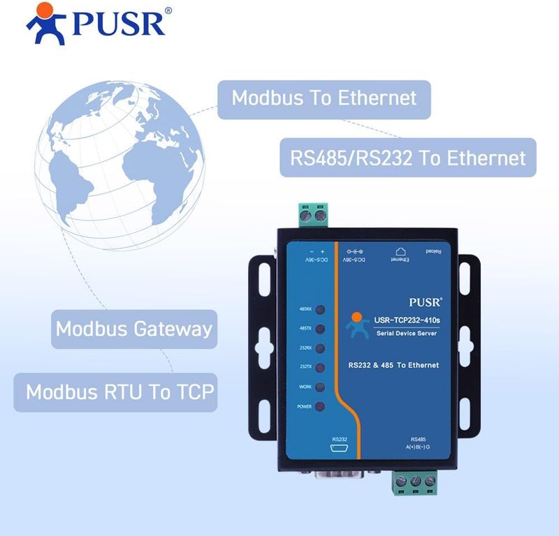 PUSR Edge Computing RS485 RS232 to Ethernet Modbus Gateway Modbus to ethernet Support MQTT SSL/TLS encryption in HTTP Modbus RTU to TCP USR-TCP232-410S-New - Image 4